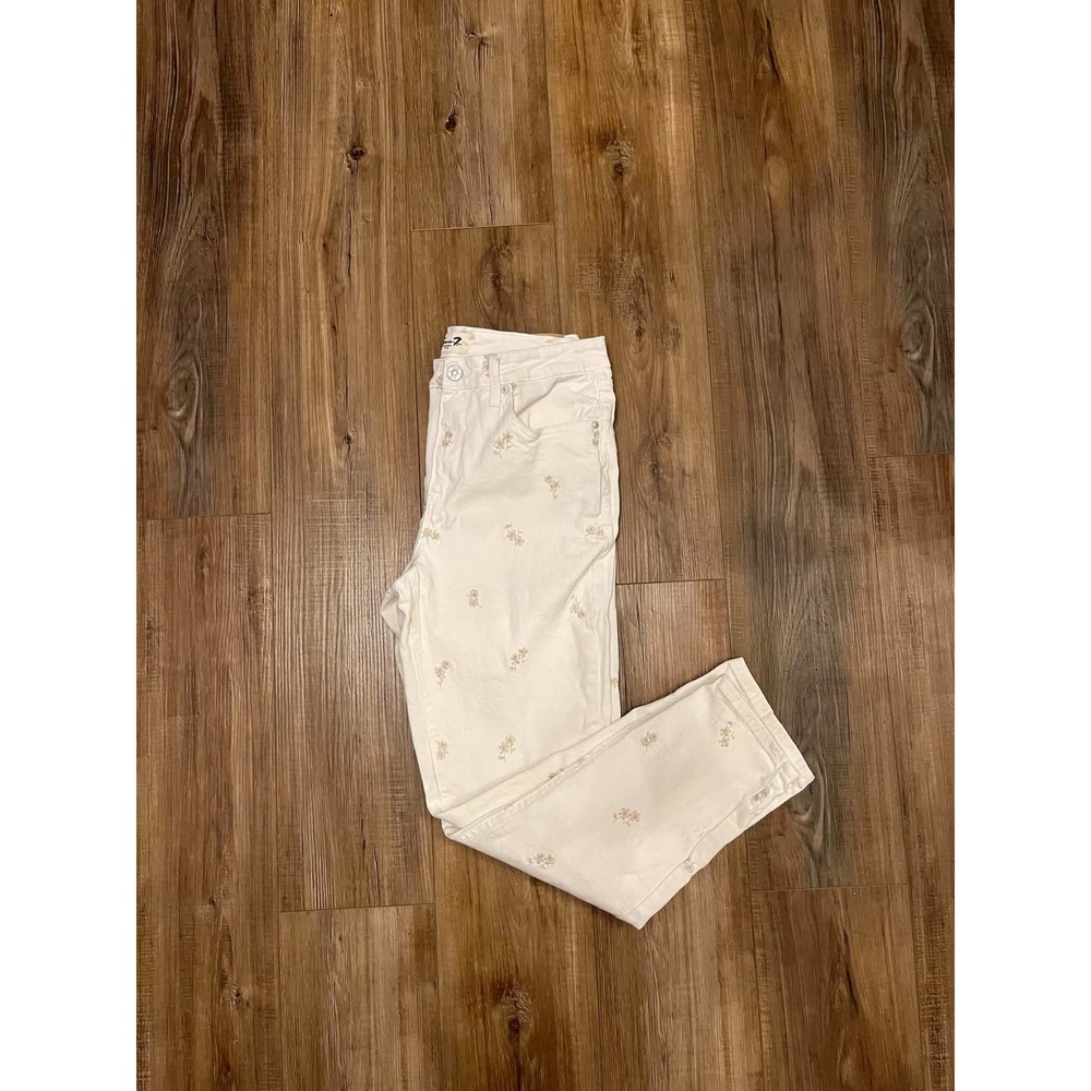 Seven7 Womens Floral Embroidered High Rise Straight Leg Jeans White Tan Size 8